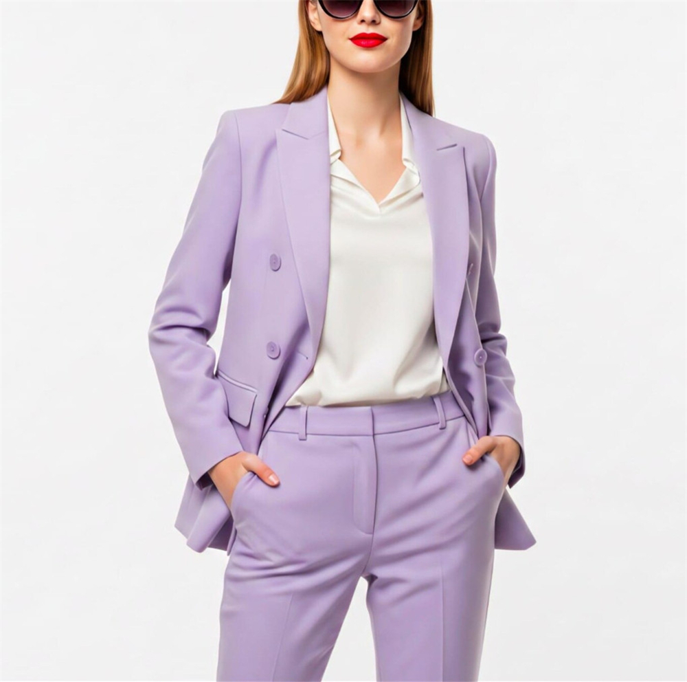 Double Breasted Blazer - Modern Women's Suits 2 Pcs Lavender