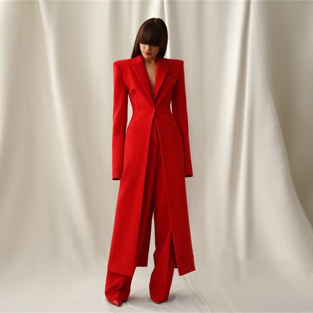 Bright Red Women Long Split Bl - Double Breasted Blazer ulasan dan harga