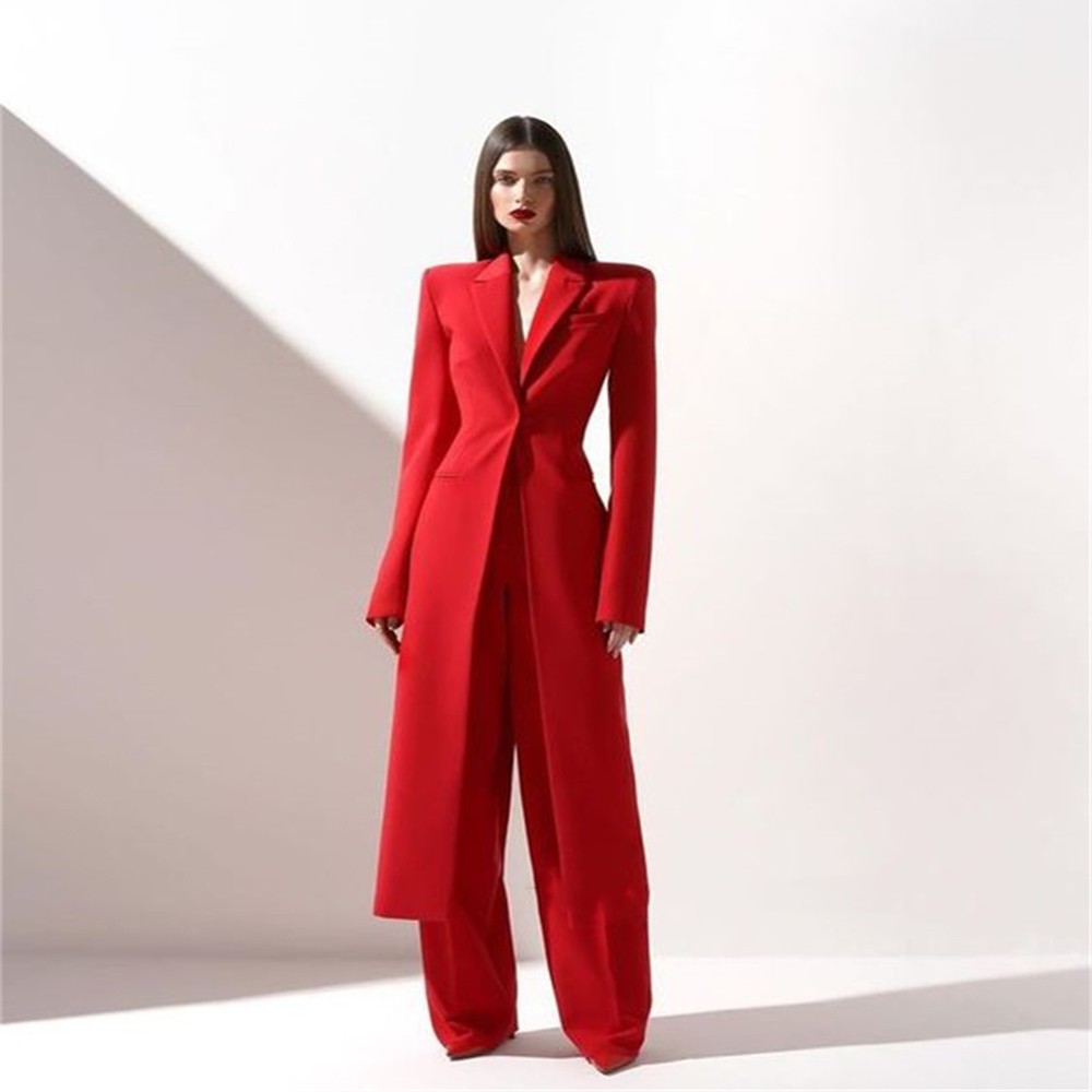 Bright Red Women Long Split Bl - Double Breasted Blazer ulasan dan harga