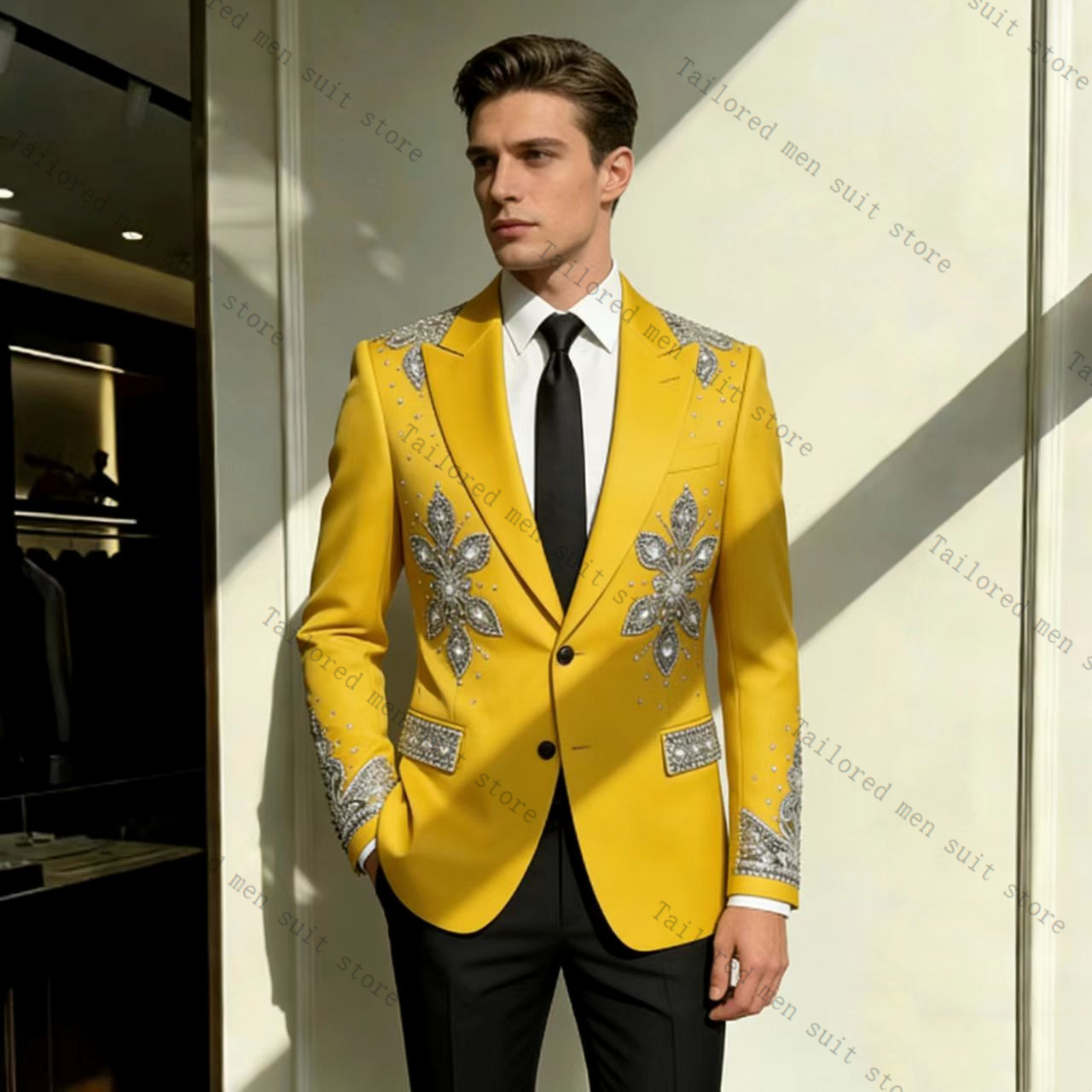 Yellow Men Suits Pants Set 2 P - Formal Wear For Men Yellow ulasan dan harga