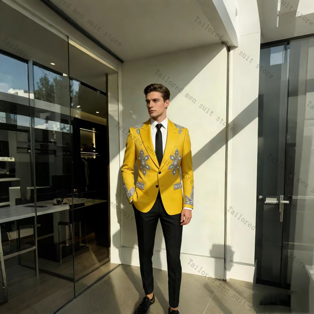 Yellow Men Suits Pants Set 2 P - Formal Wear For Men Yellow ulasan dan harga