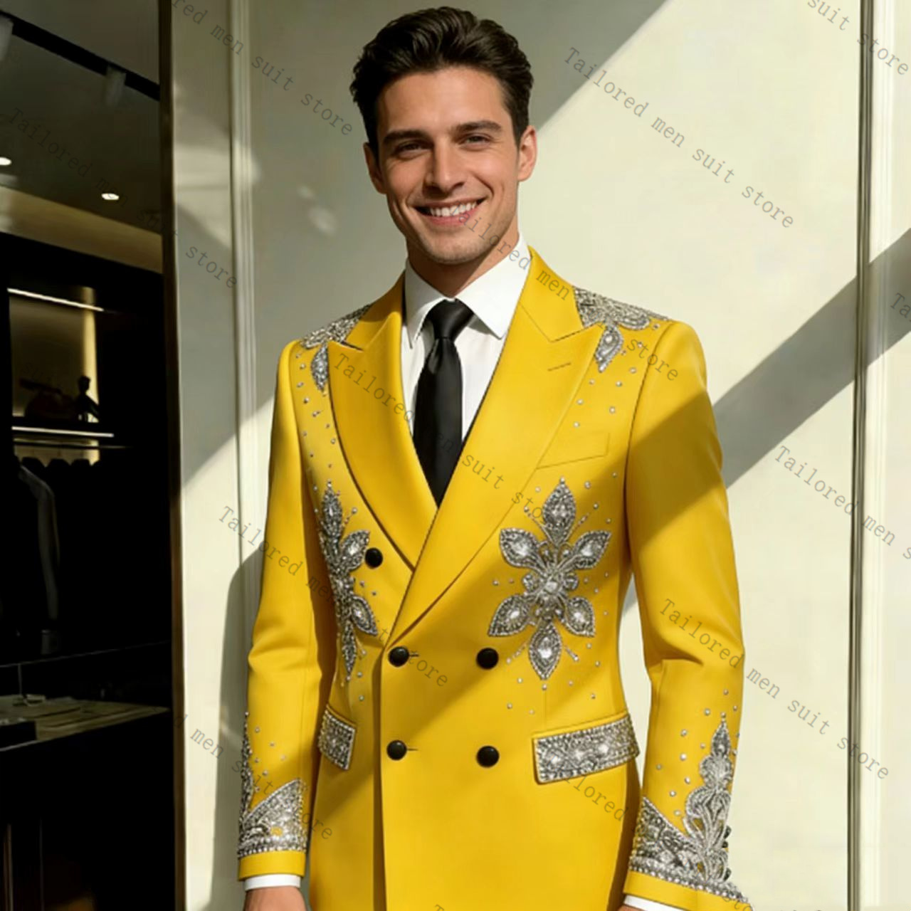 Yellow Men Suits Pants Set 2 P - Formal Wear For Men Yellow ulasan dan harga