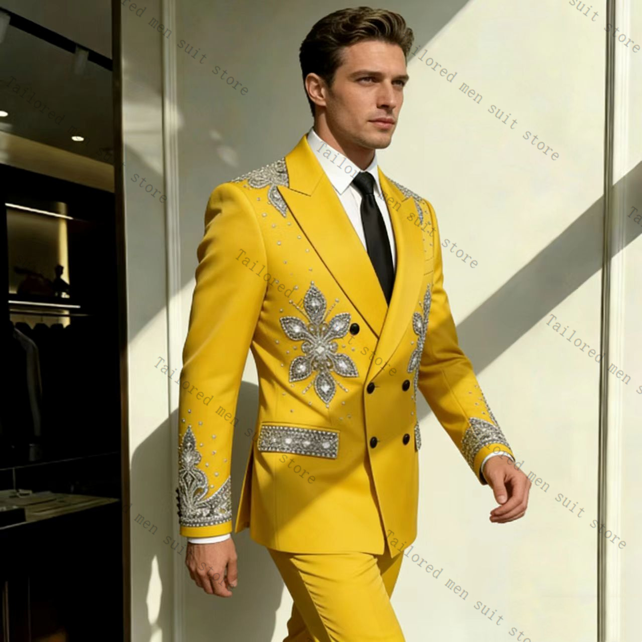 Yellow Men Suits Pants Set 2 P - Formal Wear For Men Yellow ulasan dan harga