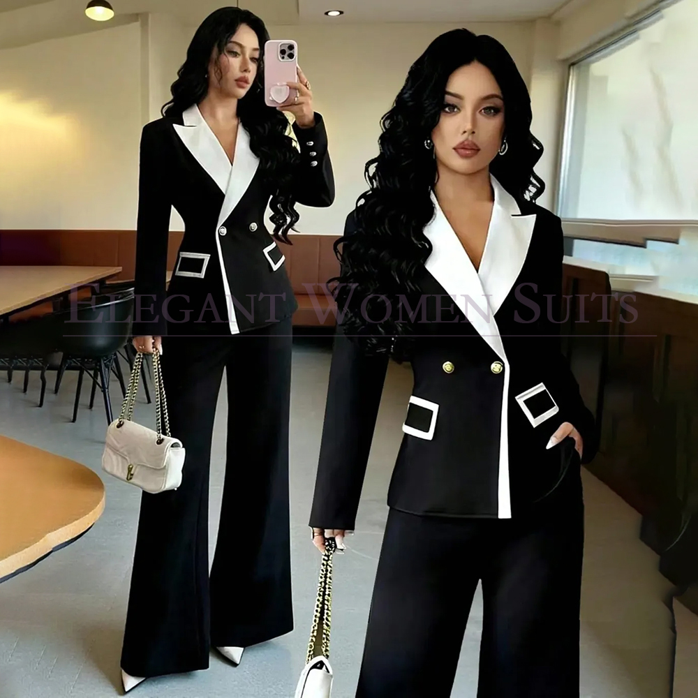 Luxury Black Women's Suits 2 P - Double Breasted Blazer ulasan dan harga