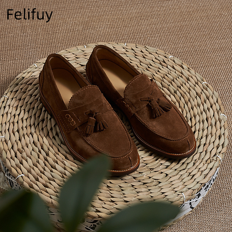 New Brown Men Flat Loafers Cow - Men Formal Wear Dress ulasan dan harga