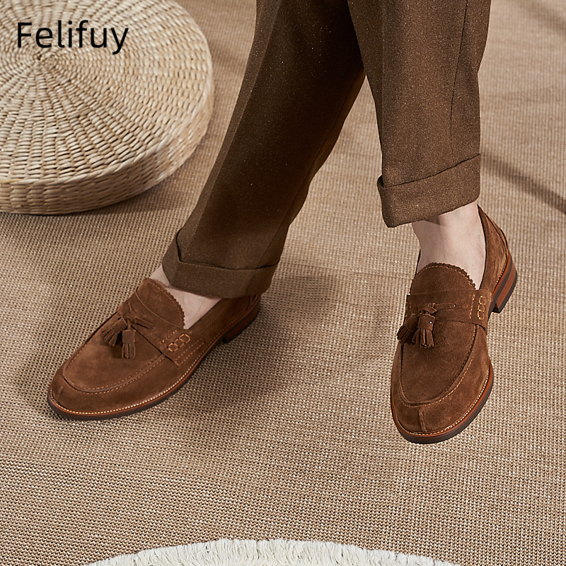 New Brown Men Flat Loafers Cow - Men Formal Wear Dress ulasan dan harga