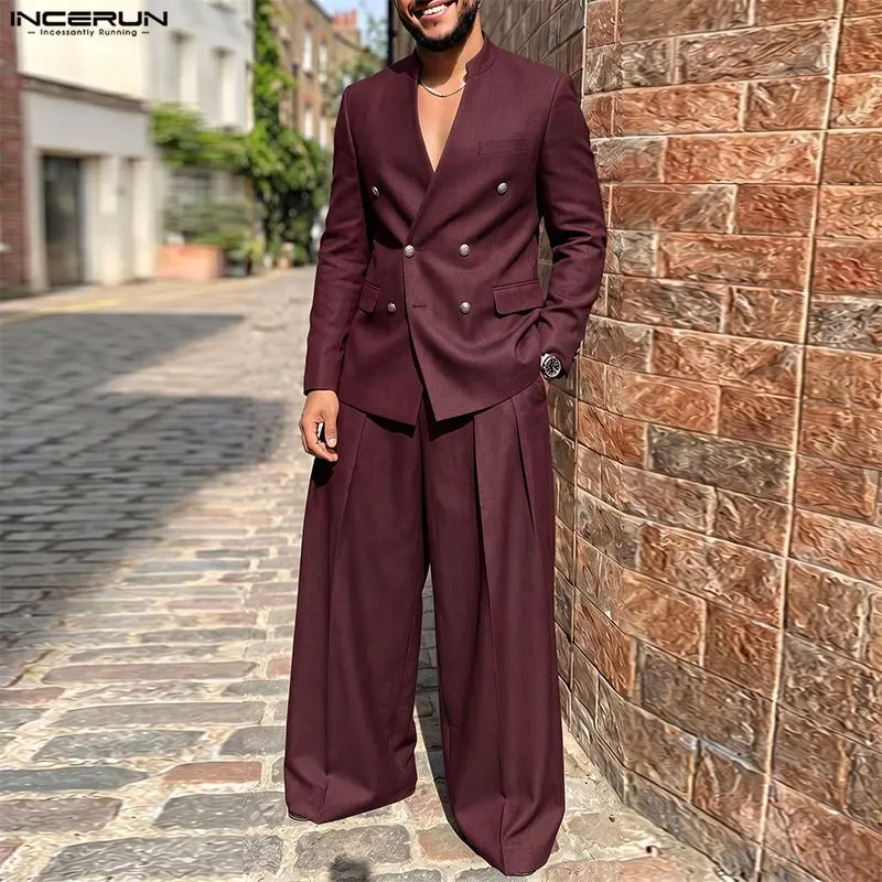 INCERUN Men's Sets Solid Color - Double Breasted Blazer ulasan dan harga