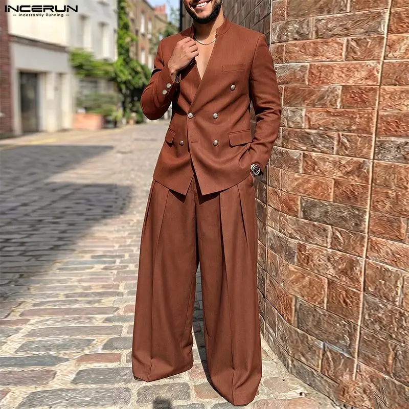 INCERUN Men's Sets Solid Color - Double Breasted Blazer ulasan dan harga