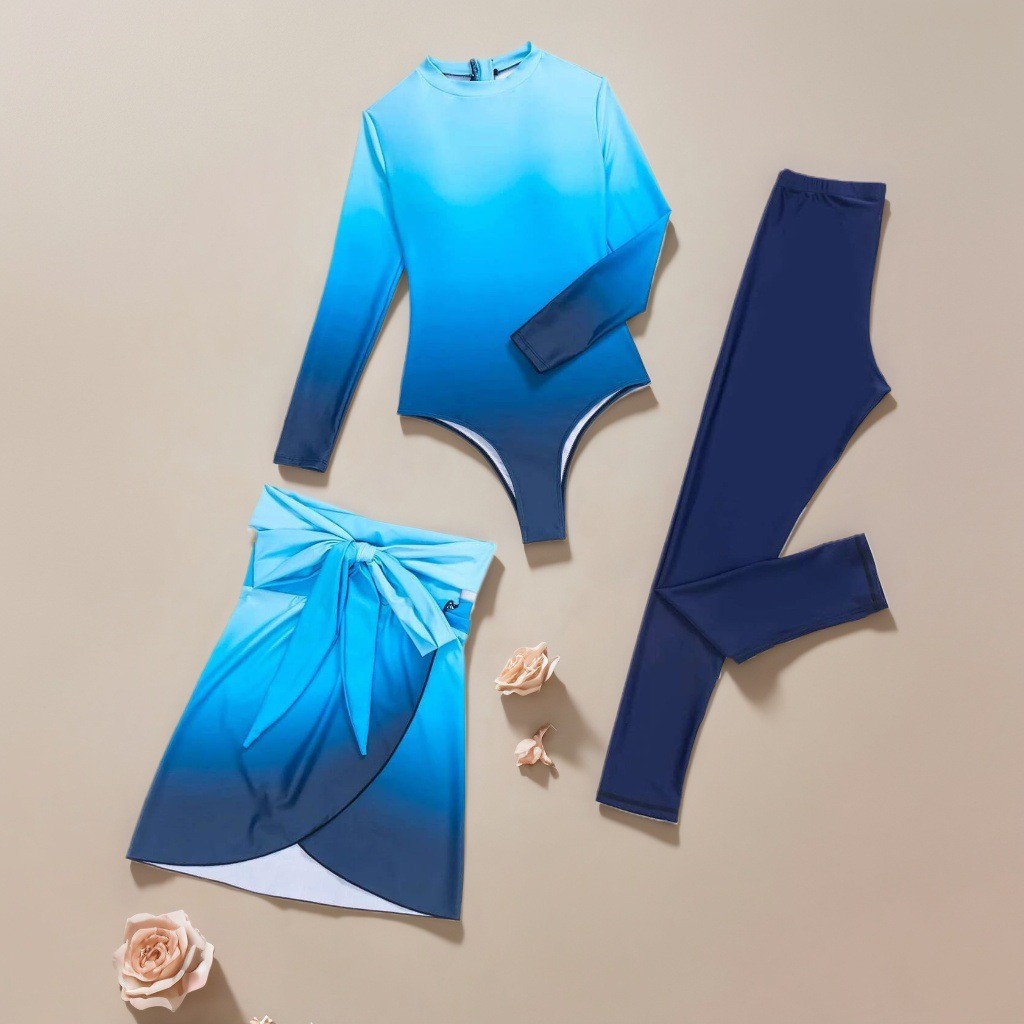Blue Long Sleeve Swimsuit High - Slim Fit Suit Set ulasan dan harga