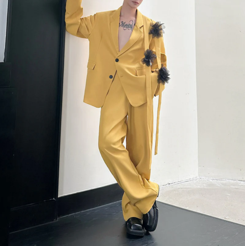 Yellow Men Suit Set 2 Pcs Blaz - Formal Wear For Men Yellow ulasan dan harga