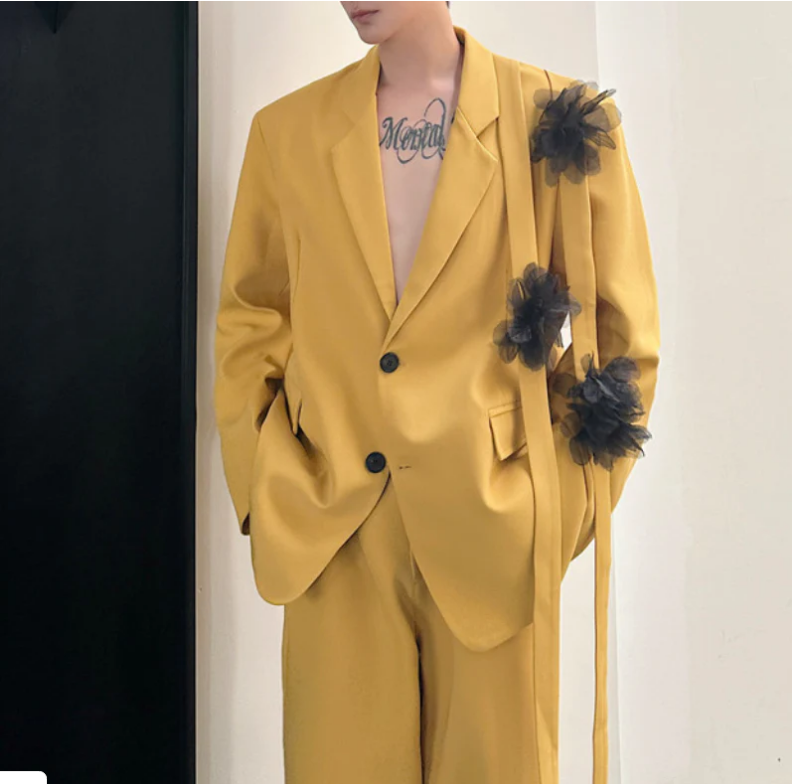 Yellow Men Suit Set 2 Pcs Blaz - Formal Wear For Men Yellow ulasan dan harga
