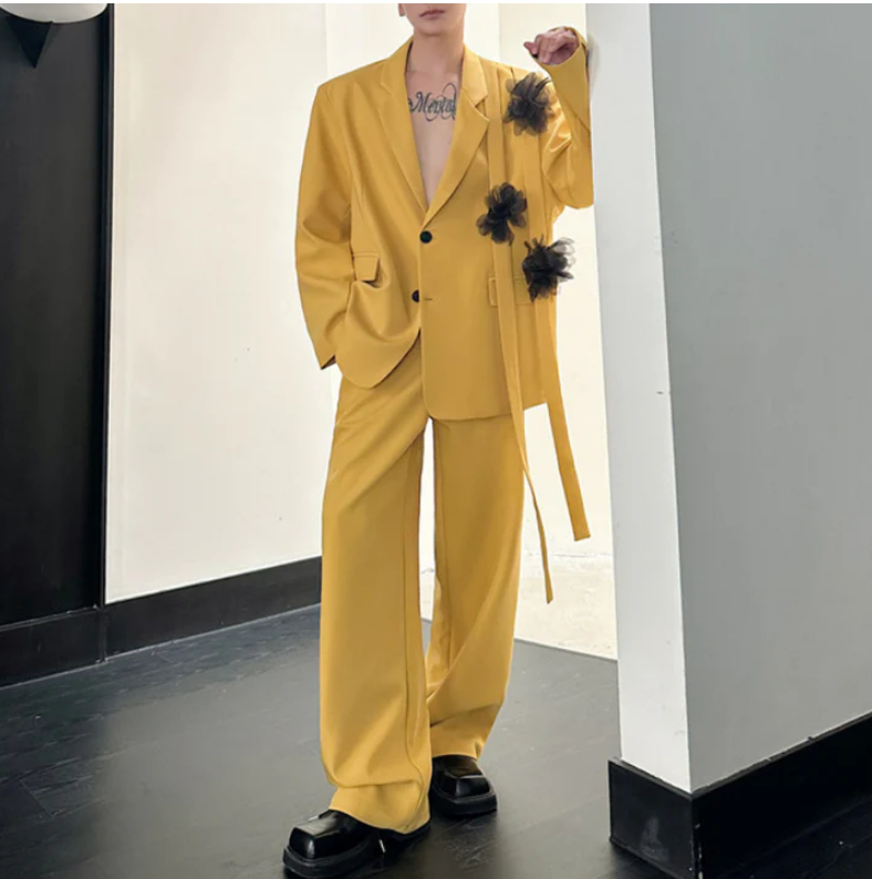 Yellow Men Suit Set 2 Pcs Blaz - Formal Wear For Men Yellow ulasan dan harga