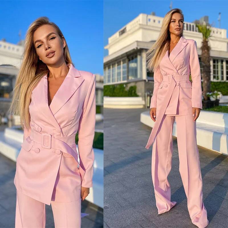 Ladies Pink Suits 2 Pieces Bus - Double Breasted Blazer ulasan dan harga